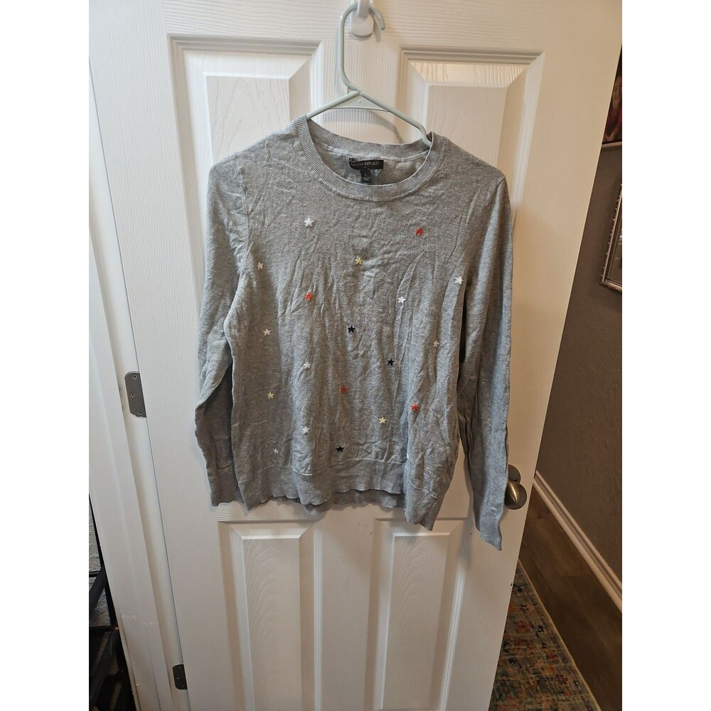 Banana Republic Gray Star Embroidered Crewneck Sweater L